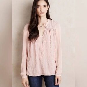 Anthropologie Tiny Chiffon Sheer Long Sleeve Top Pink XS